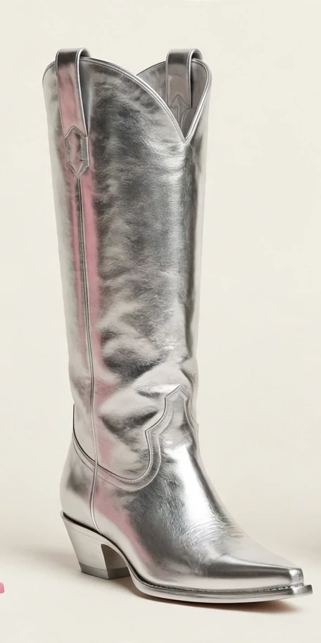Metallic silver cowboy boot